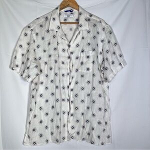 Teddy Stratford Shirt Mens Sz 6 White Geometric Linen Hidden Zipper Preppy